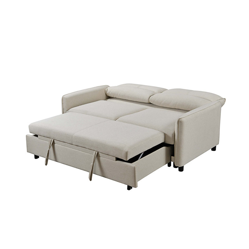 Upholstered 74.41'' Sleeper Sofa, Beige Fabric