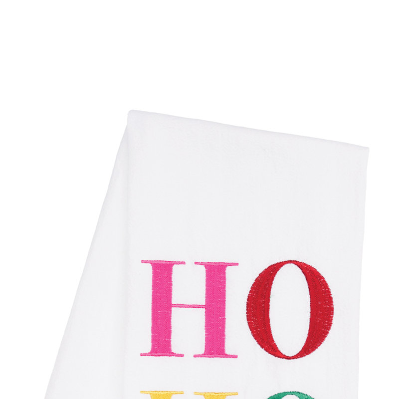 Torchon en toile de coton 100 % brodé « Ho Ho Ho » pour Noël
