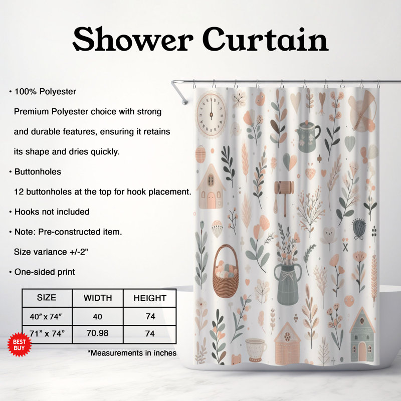 Rideau de douche standard 1 pièce Gentle Cottage Charm, H 74 po x l 71 po