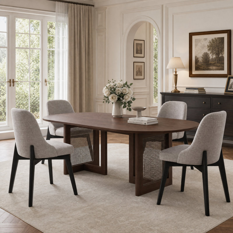 Tables de cuisine ovales en noyer avec 4 chaises de salle à manger Schlesinger, 30" H x 79" W x 33" D, Walnut