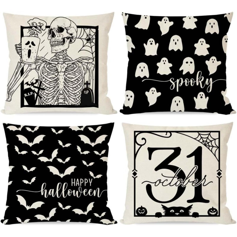 Housses de coussin Color Ghost Halloween Spooky Season, Noir / blanc, H 20 po x l 20 po