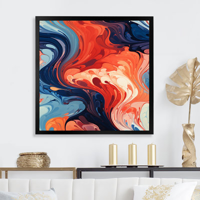 Blue And Orange Liquid Ink River IV - Liquid Ink Abstract Wall Art