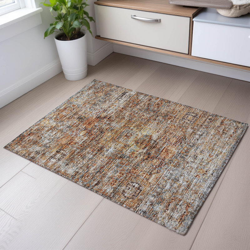 Premium Machine Washable Ducote AMF1143 Global Rug, Rectangle 1'8" x 2'6"