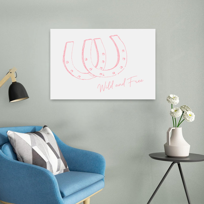 Horseshoe Wild and Free Pink Bold Contemporary Minimalist Coastal Architecture Wall Art Print 1 Piece Wrapped Canvas Wall Art