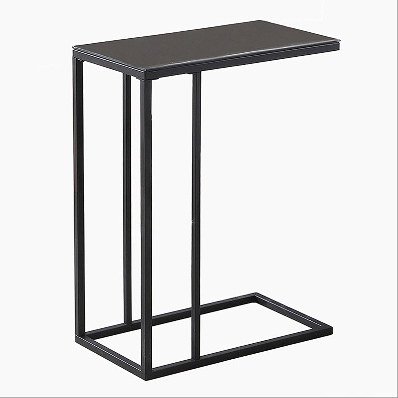 Table d'appoint, en forme de C, bout, côté, collation, verre trempé noir, métal noir, contemporain, moderne, Noir
