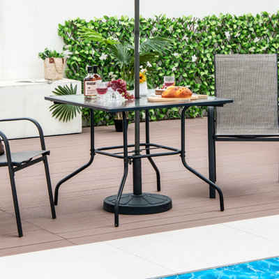Square Glass Outdoor Dining Table Umbrella Hole , 35 " W 35 " D