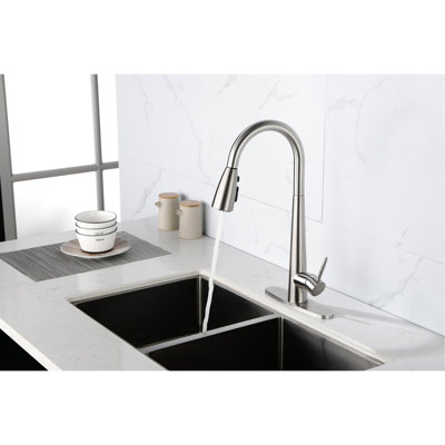 Robinets de cuisine noirs rétractables, surface mate, fixation sur comptoir à un trou, robinet moderne à débit d'eau facile à installer et à contrôler avec, acier inoxydable, poignée, guide d'installation simple
