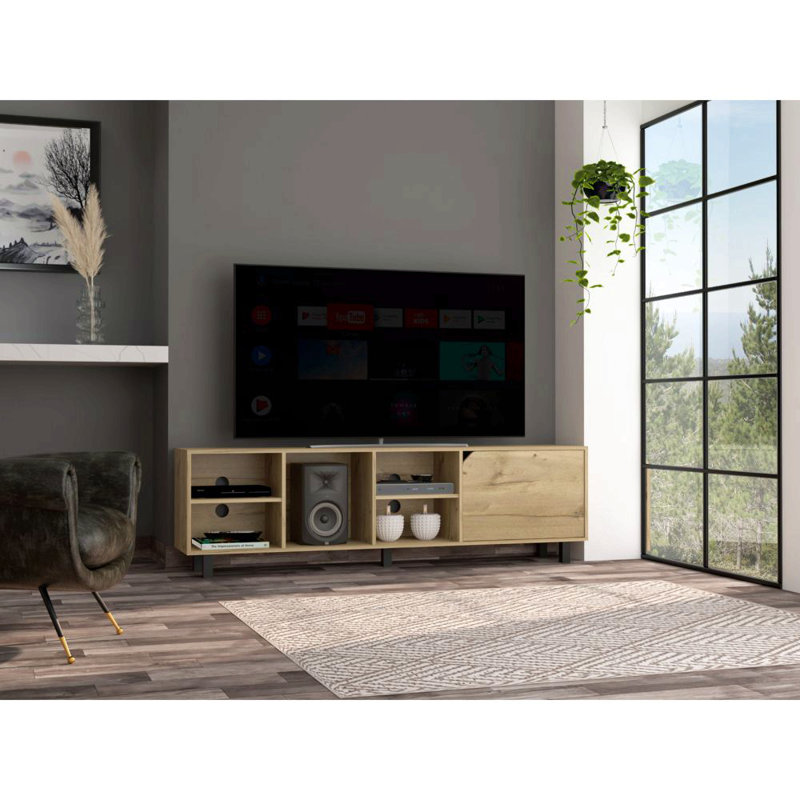 Meuble télé Conquest pour téléviseur 70 po, quatre tablettes ouvertes et cinq pieds (meuble télé)
