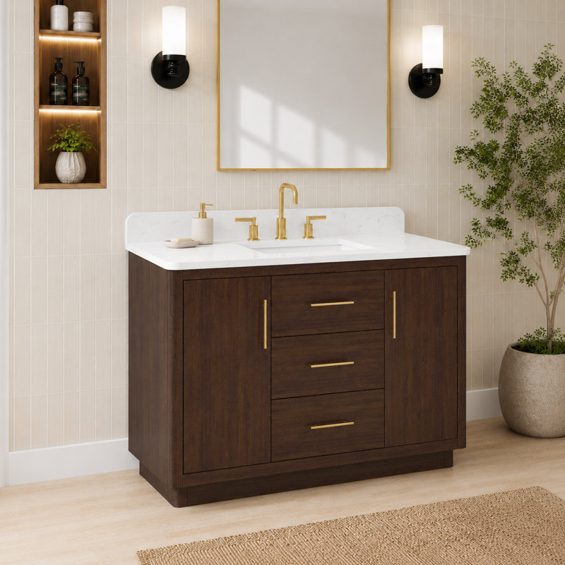 Adria Freestanding Single Bathroom Vanity with Engineered Stone Top, 49"
