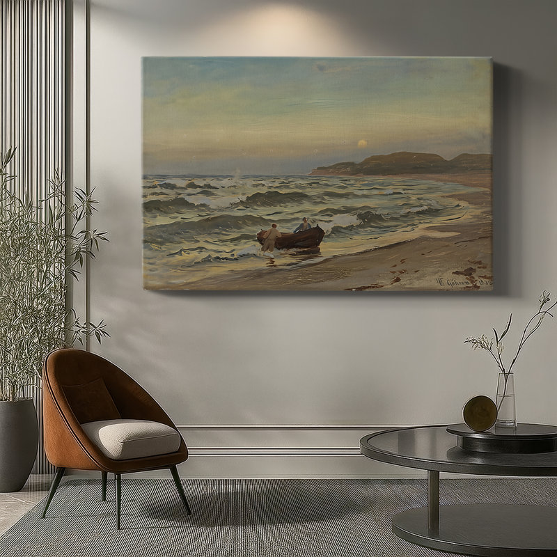 Hans Gude "Fishermen in the Surf" - Art mural sur toile tendue de qualité musée, 24 x 36