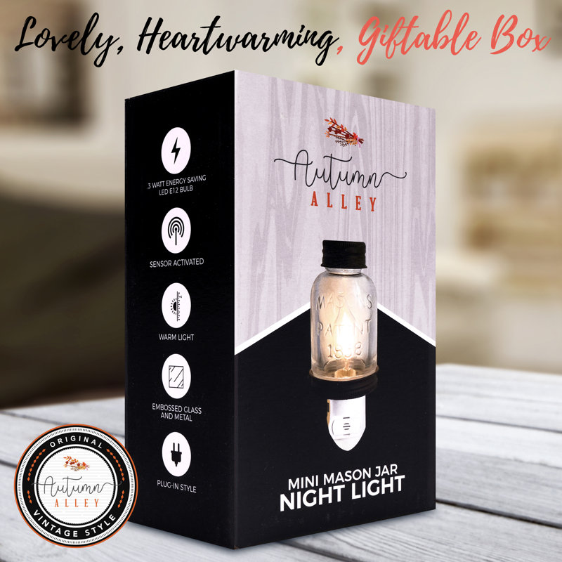 Bronze Mini Mason Jar Night Light with Warm LED Bulb
