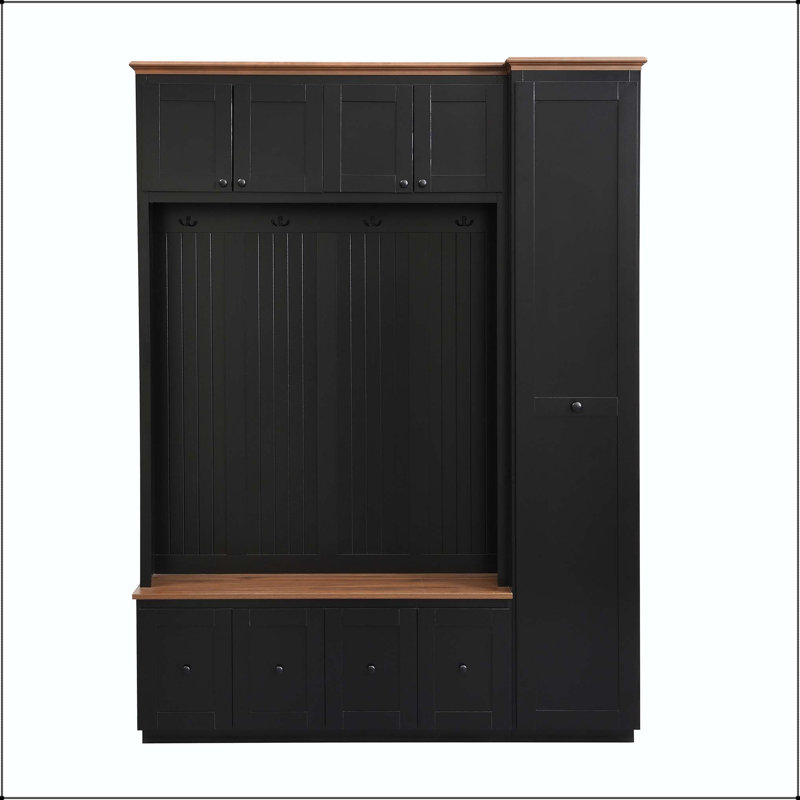 78.7" Entryway Hall Tree with Storage Bench, 5-in-1 Design, Black