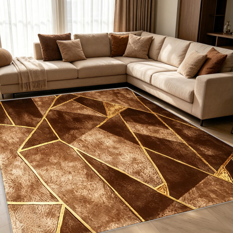 Brown Gold   area rugs for Living Room, Soft and Comfortable, Suitable for all seasons, easy to maintain, machine washable Indoor floor mat, Under Table Farmhouse suitable for Bedroom, Dining Room, Study,  Balcony, Home Decor Patio