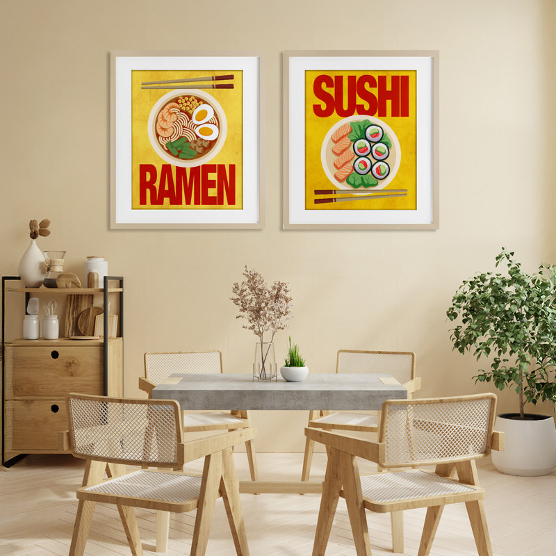 Ensemble de 2 impressions encadrées sous verre Ramen & sushi, cuisine de Marcus Prime, H 21 po x l 17 po