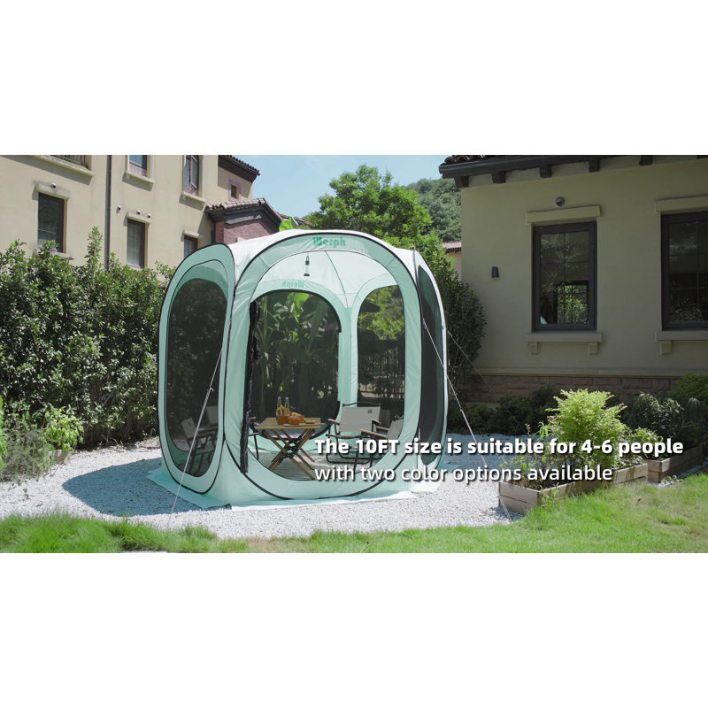Werph 10' x 10' Beige Portable Pop-Up Canopy Tent with Mesh Mosquito Net