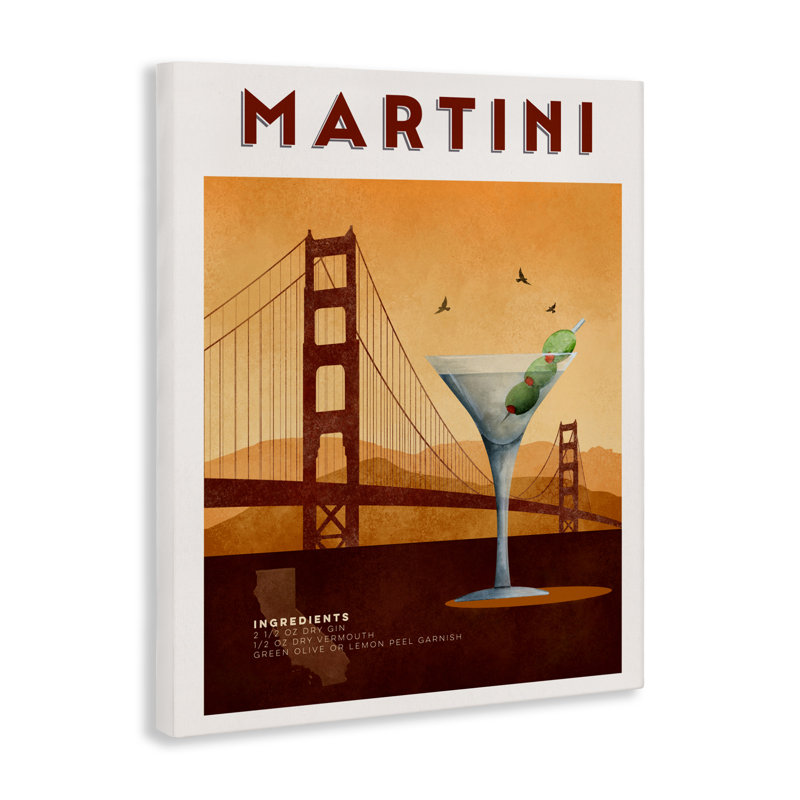 Toile rétro «Martini & Bridge View», conception par Brett Blumenthal, H 20 po x l 16 po