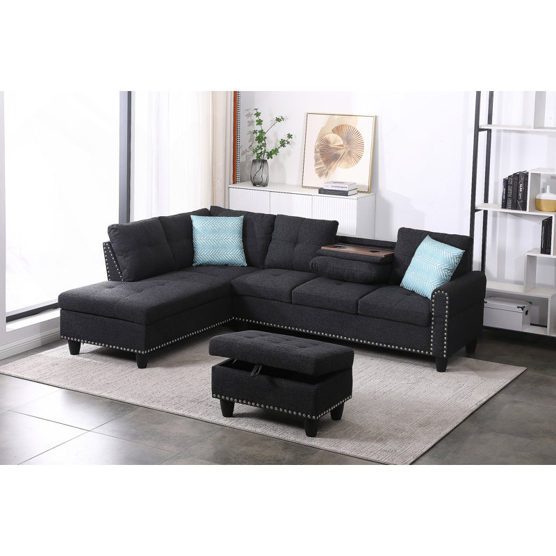 Canapé avec méridienne et repose-pieds de 98 po de large avec repose-pieds, Gris anthracite