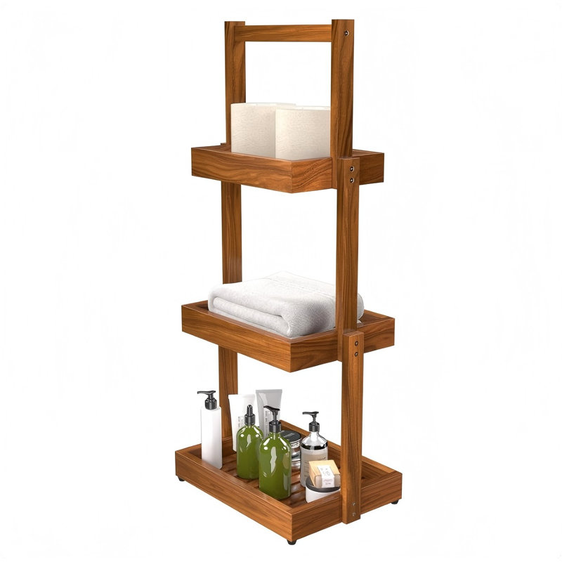 Serviteur de douche polyvalent à 3 niveaux avec base antidérapante, porte-rouleau de papier hygiénique durable et antirouille pour salle de bain