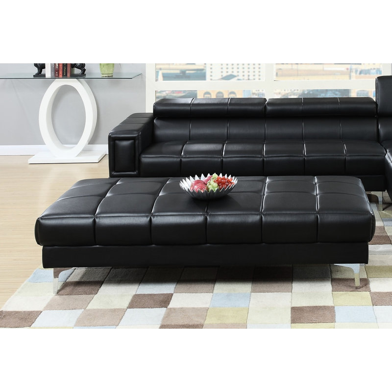 Cuir reconstitué noir avec pieds géométriques modernes en métal et base de coussin