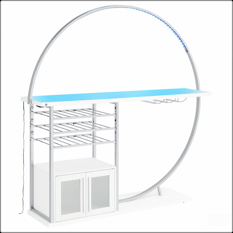 Casey 2-Door LED Home Bar With Customizable Lighting And Ample Storage, Perfect For Modern Entertaining
