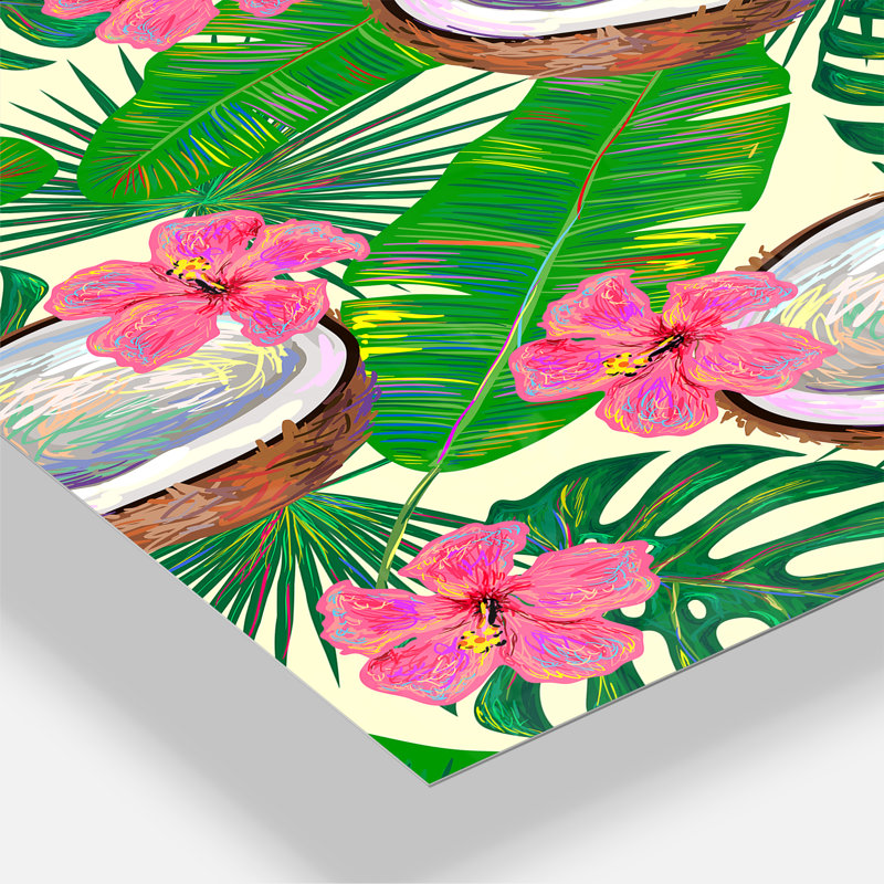 Horloge murale surdimensionnée cooconut tropicale et fleurs de jungle Mid-Century