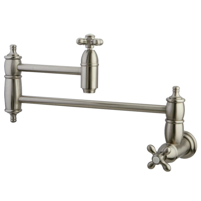 Kingston Brass Restoration Two-Handle 1-Hole Wall Mount Pot Filler Faucet, Brushed Nickel