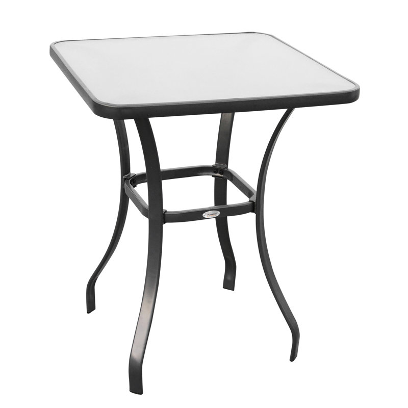 Outdoor 27" Square Tempered Glass Table - Stable Metal Base For Patio And Garden Black Appearance With Top Construction Use