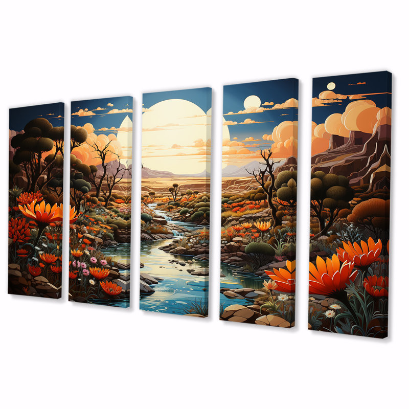 «Native Desert Oasis Blooms II - Désert», ensemble d'art mural 5 pièces, H 28 po x l 60 po