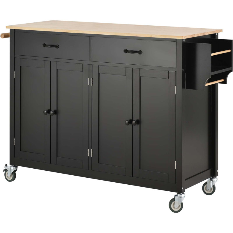 Kitchen Island Cart With Solid Wood Top And Locking Wheels,54.3 Inch Width,4 Door Cabinet And Two Drawers,Spice Rack, Towel Rack