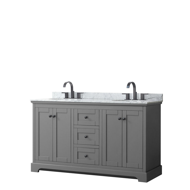 Avery 60'' Double Bathroom Vanity with Stone Top, Dark Gray, Polished Chrome