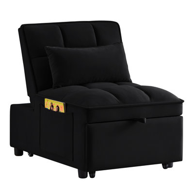 Modern Black Velvet Bed With Adjustable , Storage Pockets, And Comfortable Seating 4 In 1 Bed, Upholstery, Home Decor Piece