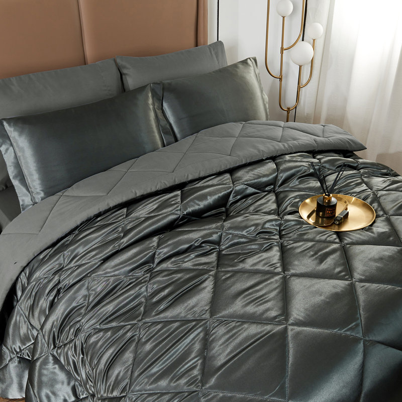 Channel Comforter, Dark Gray, Twin Comforter + 6 Additional Pieces