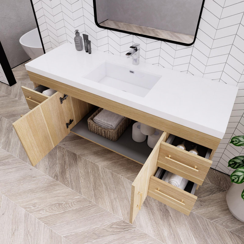 Ensemble de meuble-lavabo simple 59 po Berner, Chêne champagne