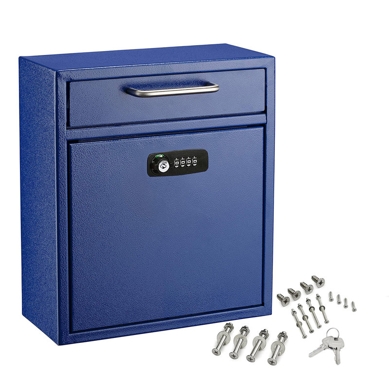 Boîte aux lettres murale moyenne sécurisée avec serrure à combinaison, Bleu, H 12 po x l 10,4 po x P 4,5 po
