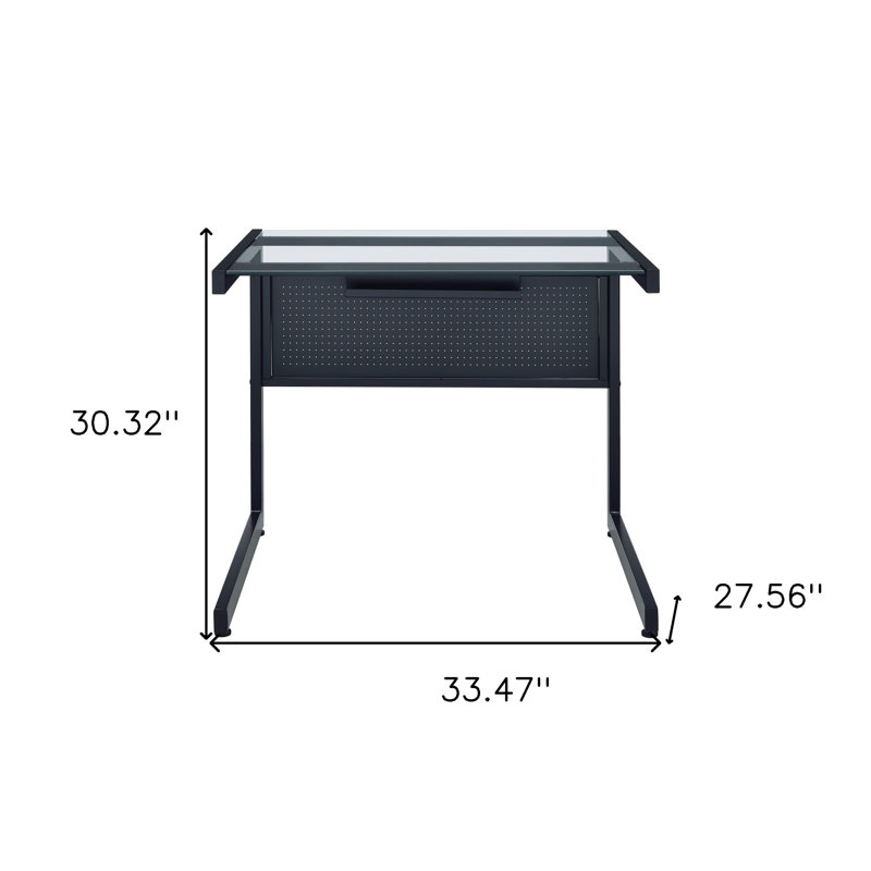 33" Clear and Black Glass and Stainless Steel Writing Desk