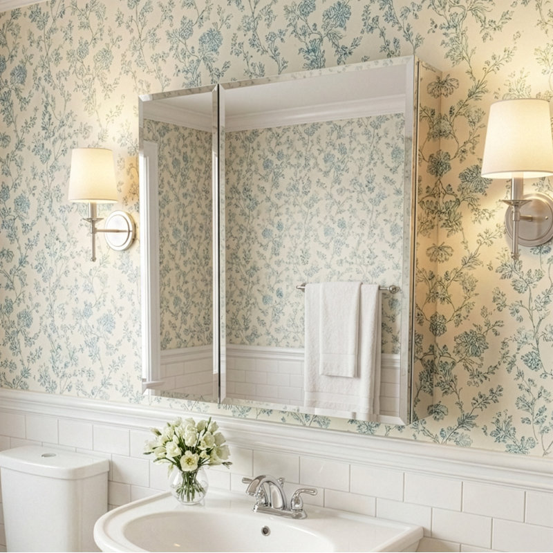 610mm W 661mm H Frameless Medicine Cabinet Mirror 5 Adjustable