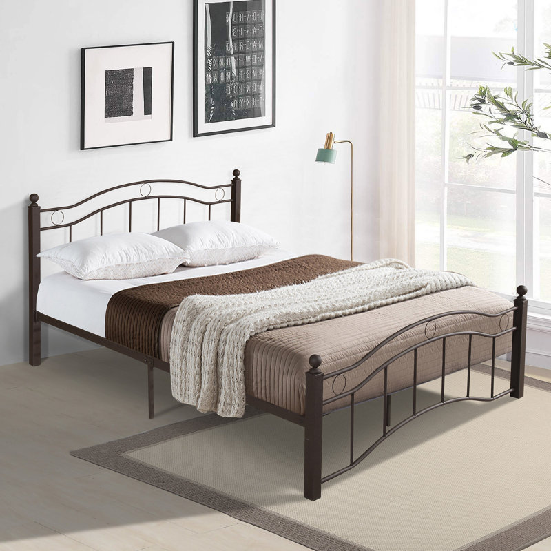 Metal Bed With Headboard And Footboard, Bronze, King