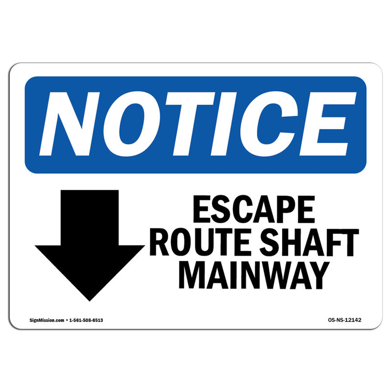 Signe de la flèche «Escape Route Shaft Manway Down»