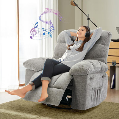 Rocking Recliner Chair, 360° Swivel Rocker Chair, Upholstered Fabric Glider Nursery Chair by Ebern Designs