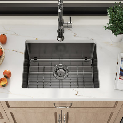Single Bowl Guage Stainless Steel Undermount Kitchen Sink with Bottom Grid