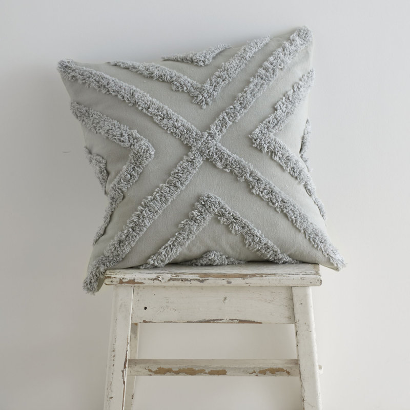 Diamond Tufted Geometric Cushion with Inner, Silver