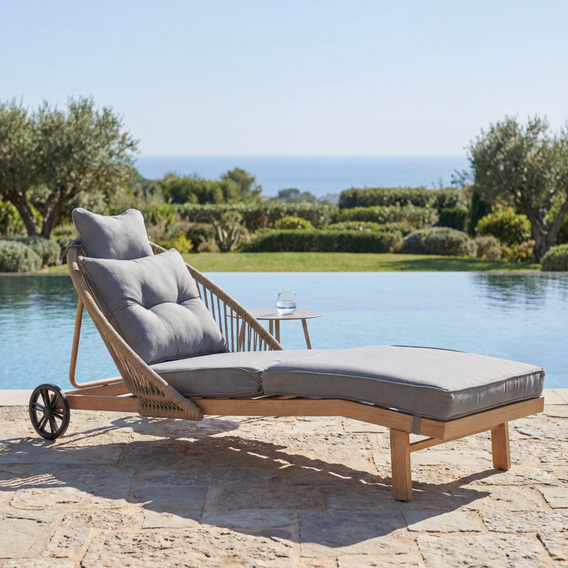 Chaise longue avec coussin amovible, Gris