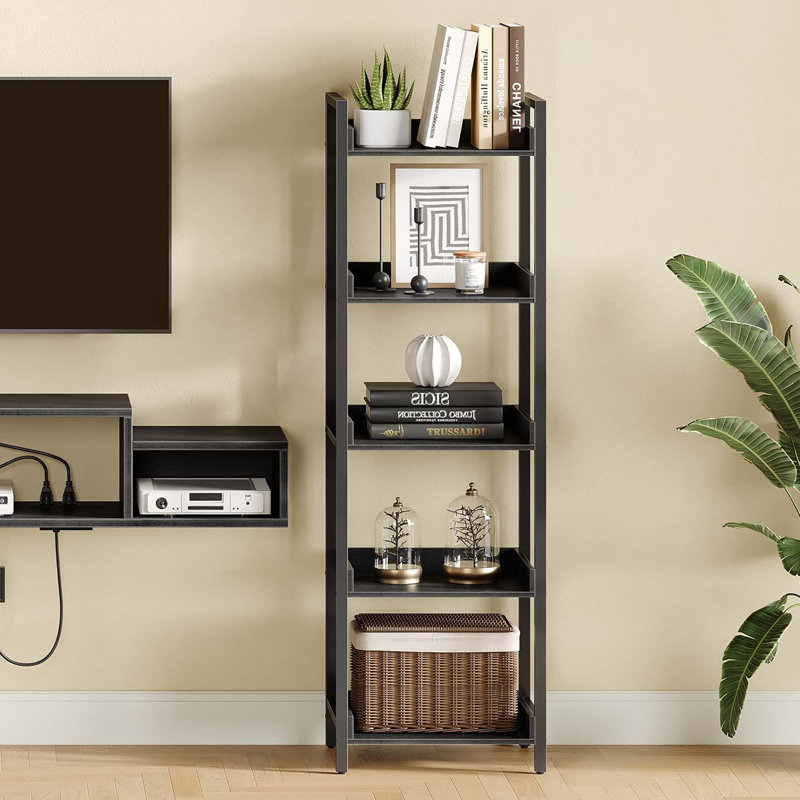 5 Tier Narrow Corner Bookshelf, Wooden Display and Storage, Black