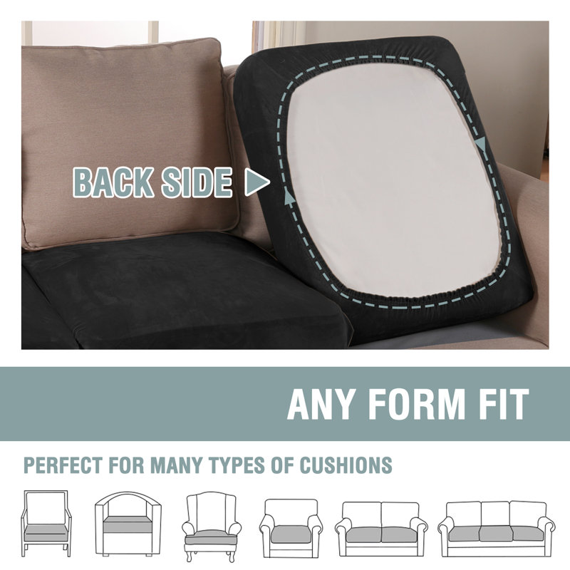 Luxurious Black Velvet Box Cushion Slipcover Set of 3