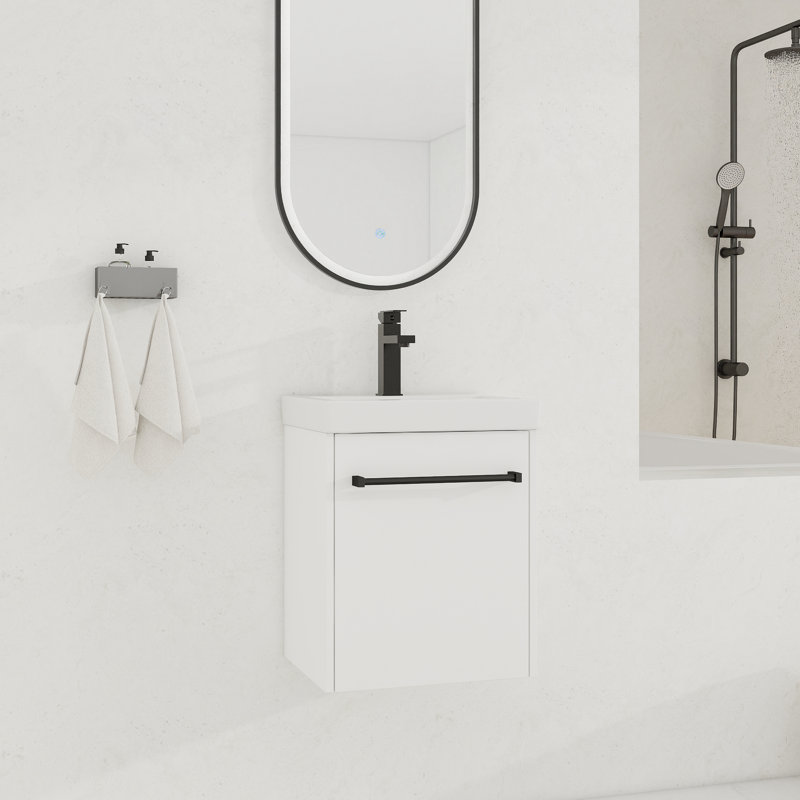 Meuble-lavabo mural simple 18 po avec comptoir en céramique, Blanc lustré