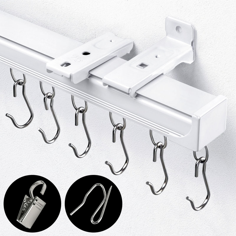 Graciella Curtain Track Ceiling/Wall Mounted, Silent Gliding Heavy-Duty Aluminum Curtain Rail System with 3 Rollers Hooks, for Bedroom Living Room Shower Room Divider,Garage,RV,3FT-12FT,White
