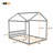Queen Size Natural Wood House Bed With Custom Headboard Decoration, Gray Finish-731405663