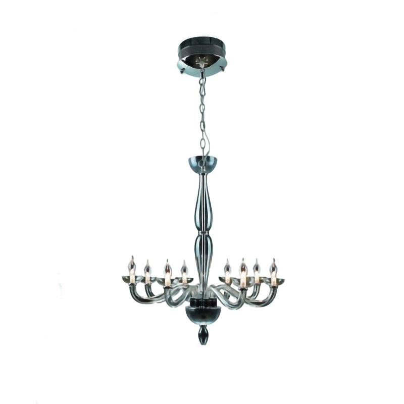 Lustre 8 lumières en chrome avec détails en verre transparent