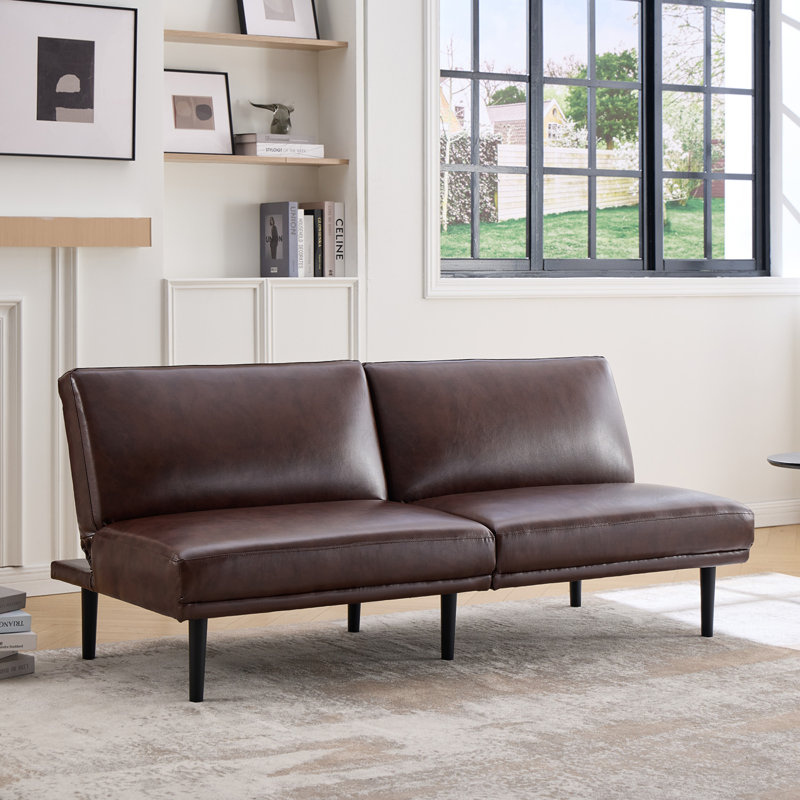 Canapé convertible moderne en similicuir de 71,66 po de largeur pour salon, appartement et chambre d'amis, Red Brown