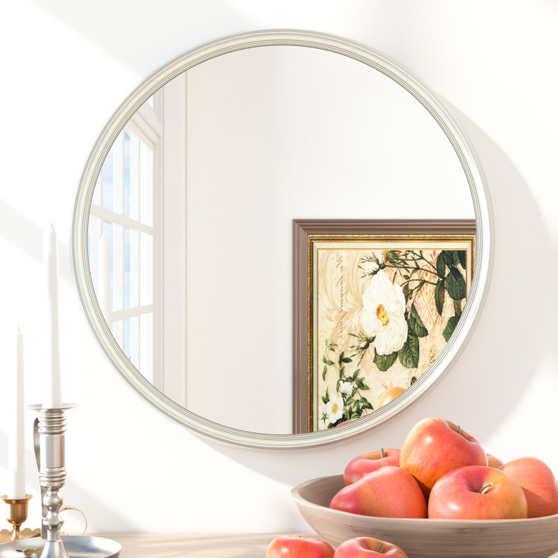 Evangelista Aluminum Alloy Framed Tempered Glass Round Wall Mirror, 40" x 40", Brushed Nickel